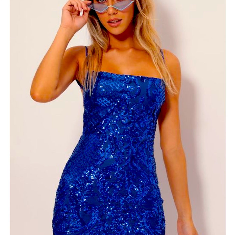 Lucy in the Sky Starstruck Sequin Dress in Royal Blue. X Small.  Brand New